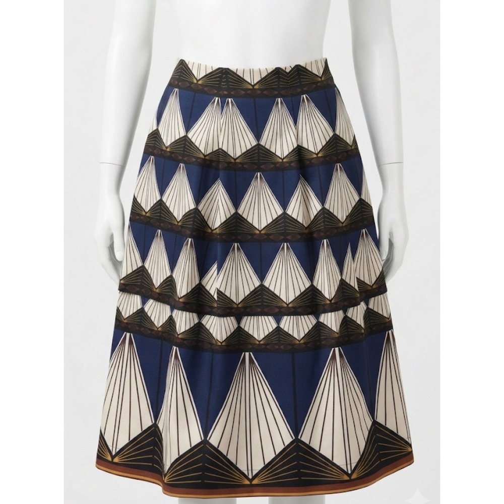 Art Deco Geometric Print Midi Length Skirt Sz 14 Abstract Artsy Maximalist Boho